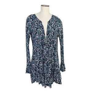 Free People Olivia Tunic Top Size Large Mini Dress Ruffle Hem Long Sleeve Boho